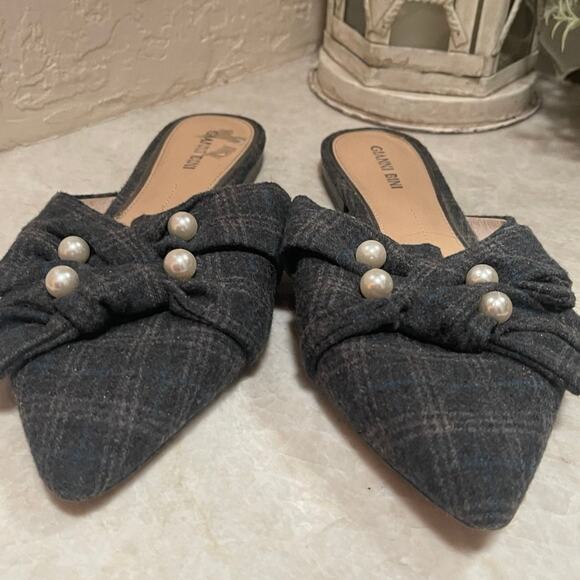 Gianni Bini pointed flat mules blue plaid sz 9-1/2 - Picture 5 of 7
